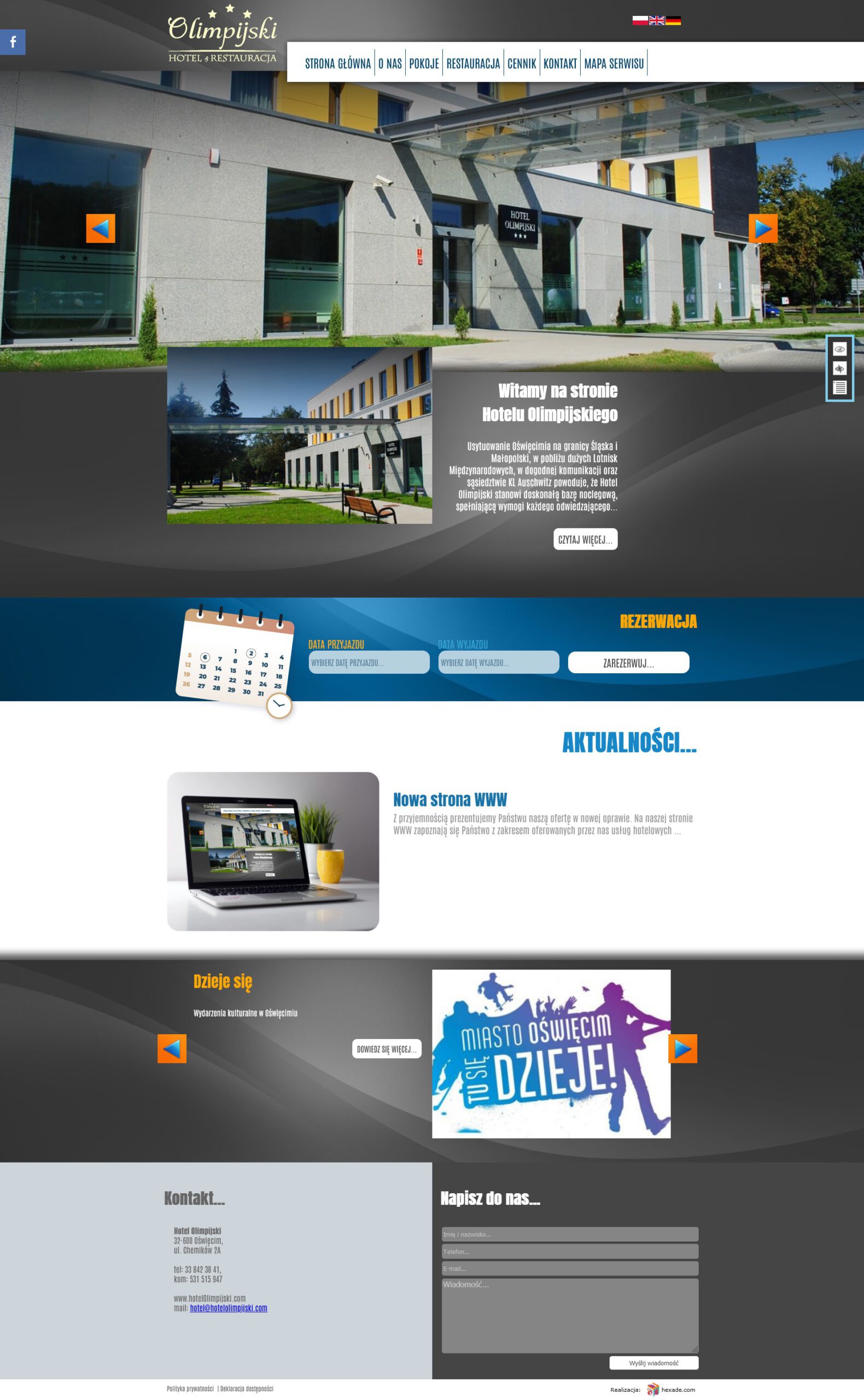 Strona internetowa i system CMS dla Hotelu Olimpijskiego z Oświęcimia